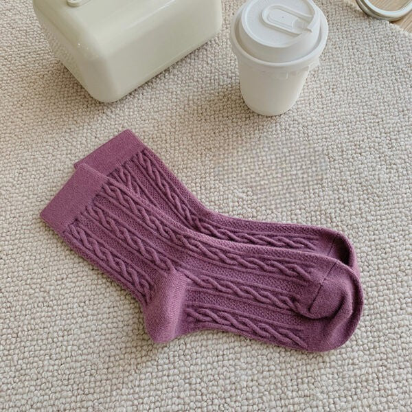 Women's Wool Socks – Classic Cable Knit Mid-Crew