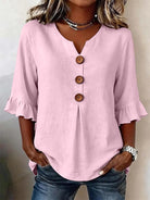 Women's Ruffle Sleeve Blouse with Button-Front Detail