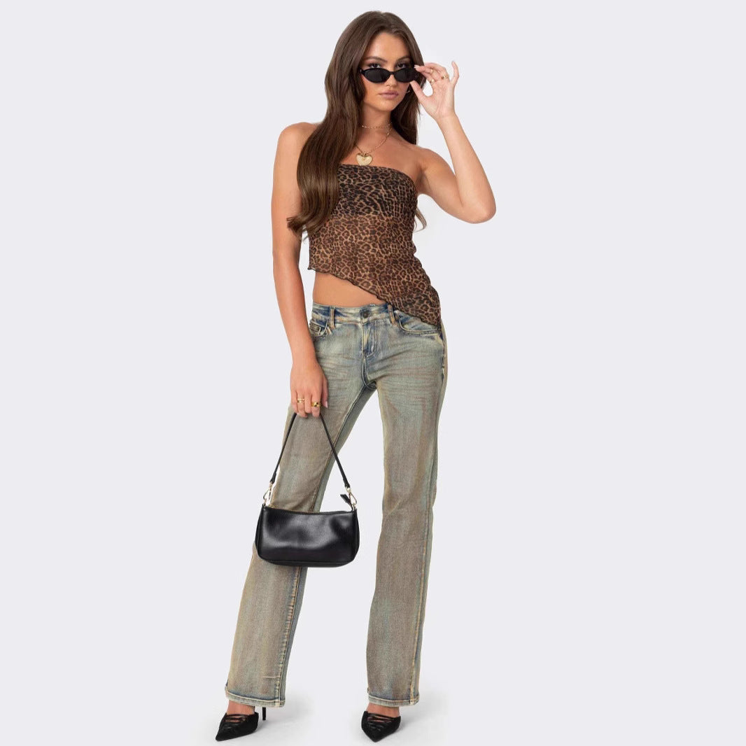 Elvira | Dames Tube Top – Slim Fit – Asymmetrische Zoom – Strapless – Luipaardprint