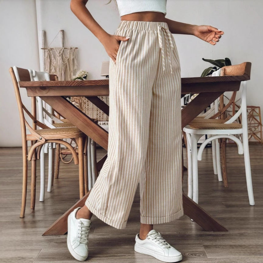 Carine | Dames Broek met Wijde Pijpen – Gestreept Design, Casual Pasvorm & Ademend Zomermateriaal