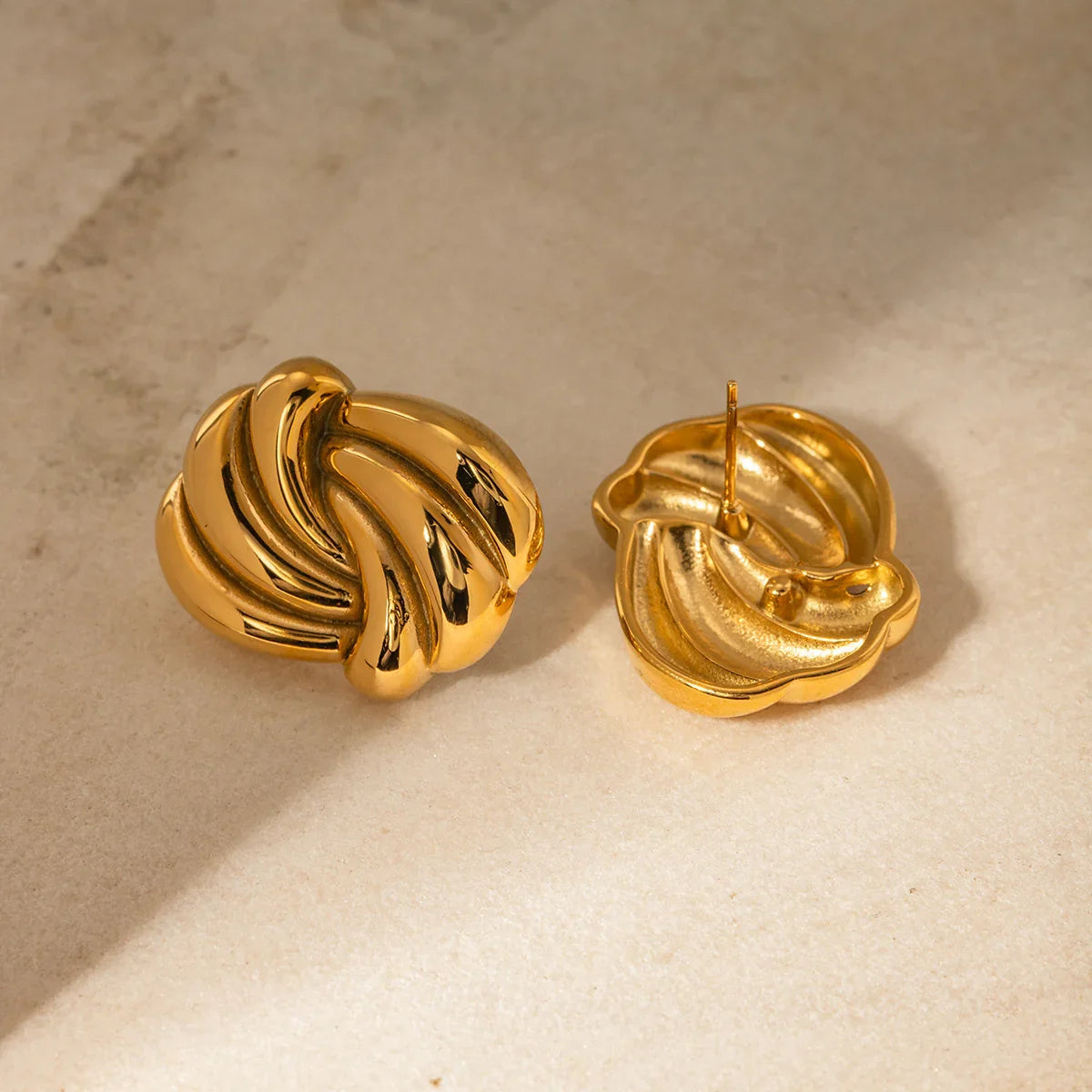Women's Gold-Plated Knot Stud Earrings - Sculpted Twisted Design