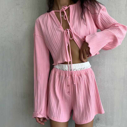 Hermien | Dames Pyjama Set met Geribd Cropped Vestje & Flowy Shorts – Loungepasvorm & Ultiem Comfort