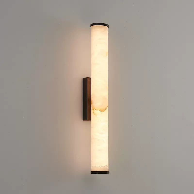 Marble Wall Sconce with Vertical Cylindrical LED Light, Copper Finish