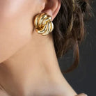 Women's Gold-Plated Knot Stud Earrings - Sculpted Twisted Design
