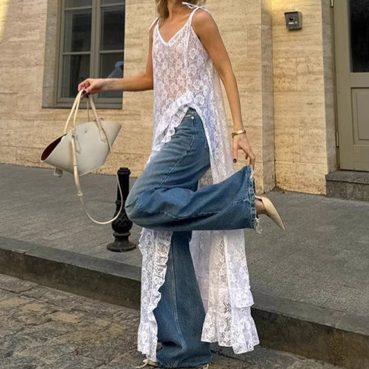 Gerda | Elegante Damesjurk met V-hals, Kant & Ruches – A-lijn Pasvorm voor een Vrouwelijke Look