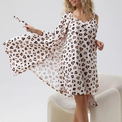 Gretha | Dames Loungewear Set met Kimono & Mouwloze Jurk – Zachte Stof & Relaxte Pasvorm voor Comfort Thuis