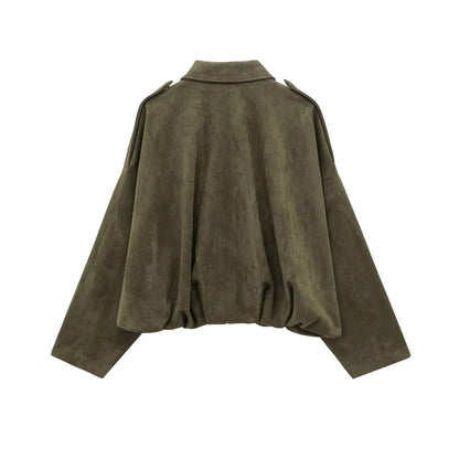 Suede Jacket | Oversized damesjas van suède met vintage look en gestructureerde schouders