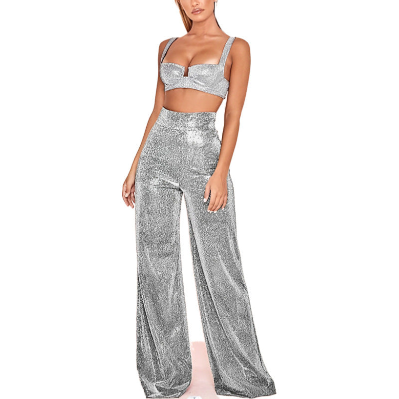 Glamour Glitter Broek | Damesbroek met high-waist pasvorm en feestelijke glitterstof