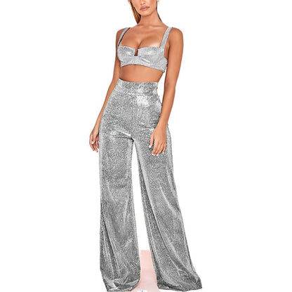 Glamour Glitter Broek | Damesbroek met high-waist pasvorm en feestelijke glitterstof