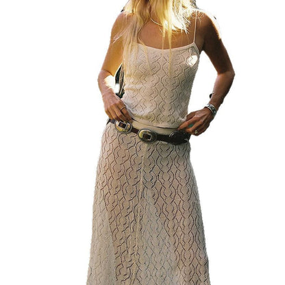 Boho Zomerjurk Ellice | Dames midi jurk met gehaakt kant, slim fit en spaghettibandjes