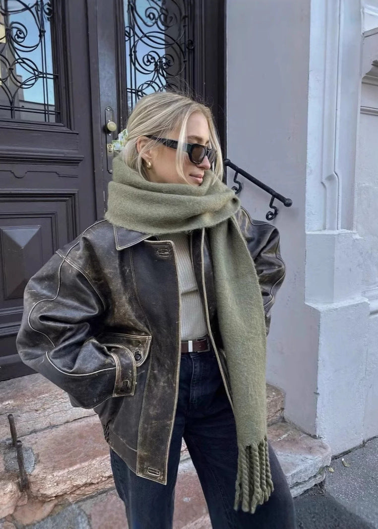 Kate Leren Jas | Vintage damesjack van PU-leer met gewassen look en relaxte pasvorm