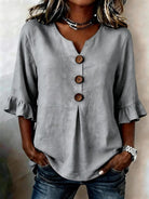 Women's Ruffle Sleeve Blouse with Button-Front Detail
