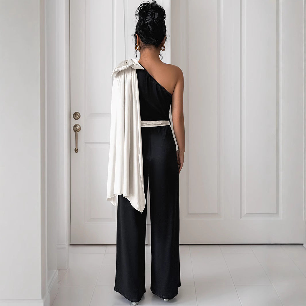 Jantje | Dames Jumpsuit – One-Shoulder Design met Strikceintuur en Elegante Pasvorm