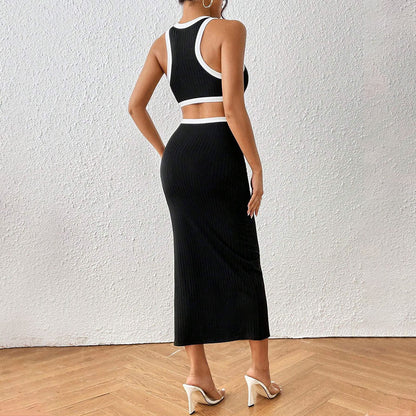 Amy | Dames Midi Jurk met Bodycon Pasvorm, Ribstructuur en Zijsnijdingen