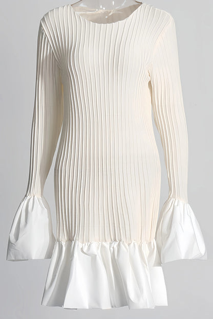 Belle | Dames Geplooide Mini Jurk met Uitlopende Mouwen voor een Elegante Look