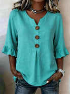 Women's Ruffle Sleeve Blouse with Button-Front Detail