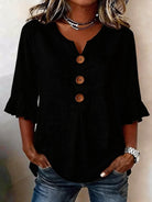 Women's Ruffle Sleeve Blouse with Button-Front Detail