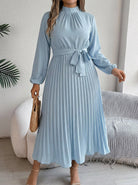 Maxi Dress for Women with Pleated Skirt and Waist Belt