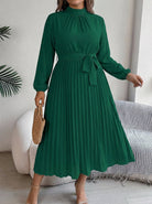 Maxi Dress for Women with Pleated Skirt and Waist Belt