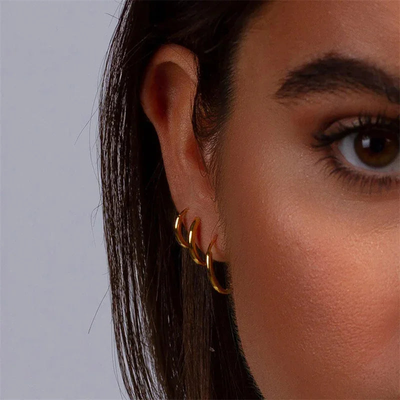Women's Gold-Plated Classic Huggie Hoop Earrings, Set of Three