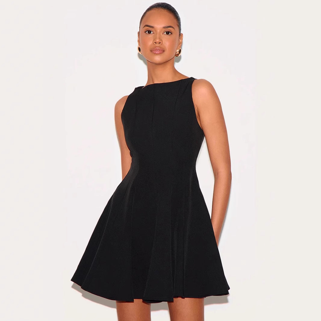 Emilie | Dames Mini Jurk – Slim Fit A-Lijn – Mouwloos – Ronde Hals – Ademend Materiaal