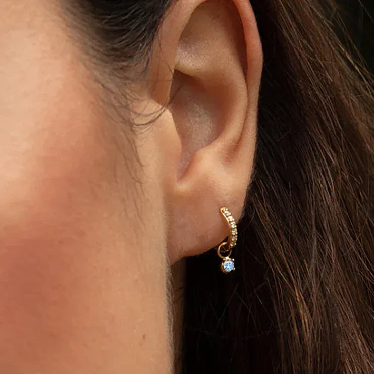 Women's CZ Huggie Earrings with Dangling Charm