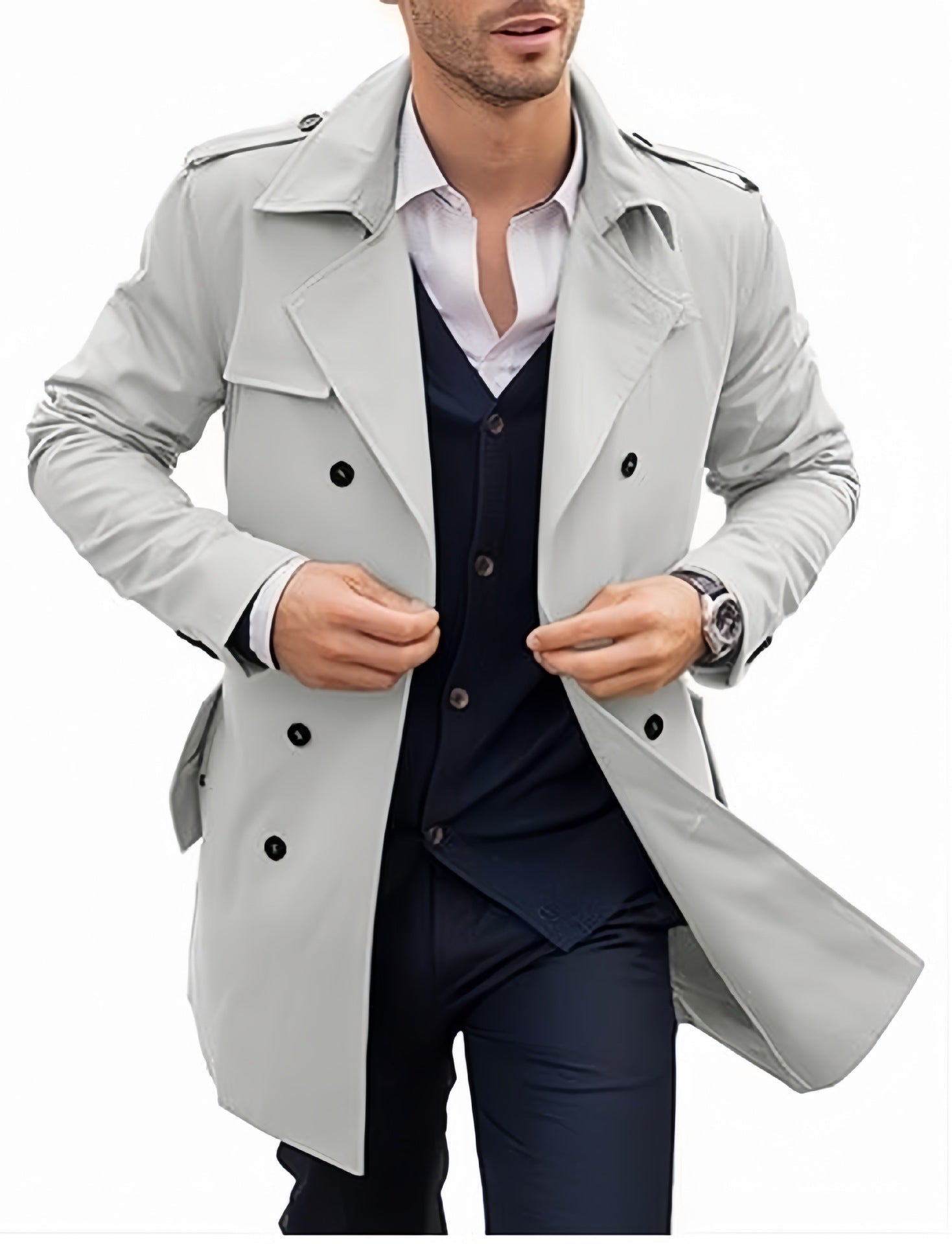Men's Trench Coat Double-Breasted Tailored Mid-Length