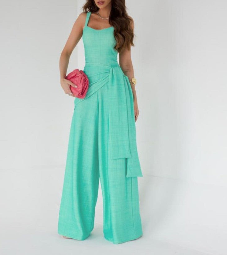 Corrina | Dames Jumpsuit – Elegante Pasvorm – Wijde Pijpen – Mouwloos – Ademend Materiaal