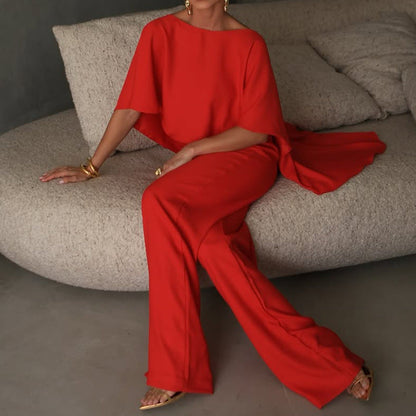 Elke | Dames Tweedelige Set – Asymmetrische Top en Wijde Pijpen – Elegante Pasvorm