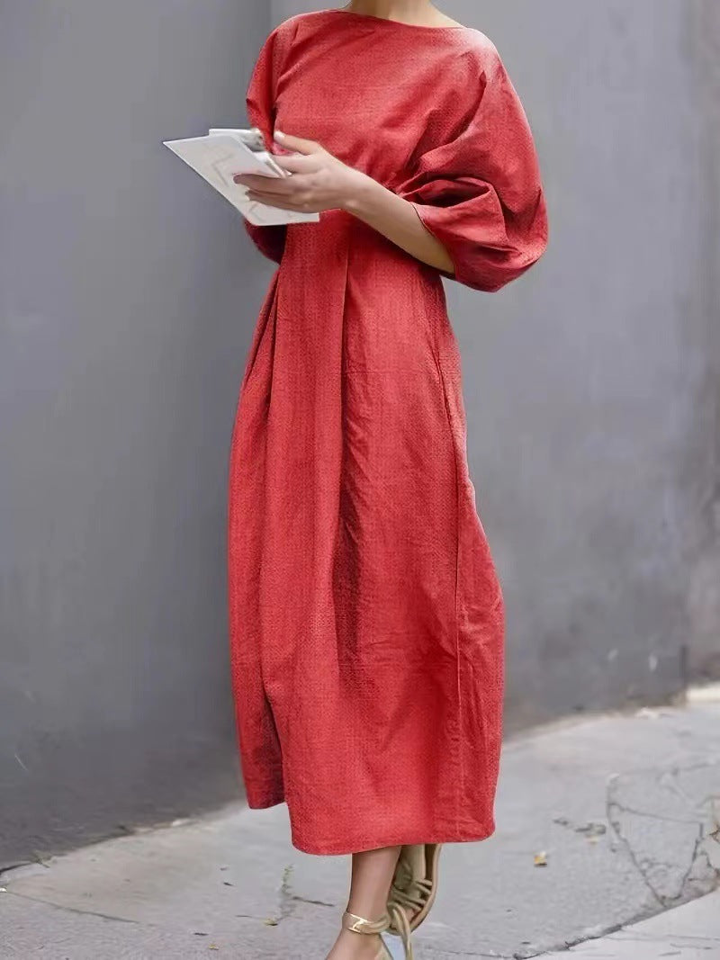 Dames Maxijurk – Losvallend Model – Puff Mouwen – Ronde Hals – Luchtige Stof