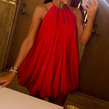 Elma | Dames Halter Mini Jurk – A-lijn Pasvorm – Luchtige Plissé Stof