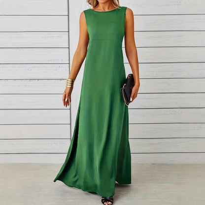 Hester | Dames Mouwloze Halflange Jurk met Relaxte Pasvorm – Minimalistisch Design & Ademend Materiaa