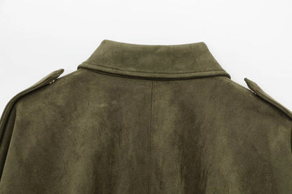 Suede Jacket | Oversized damesjas van suède met vintage look en gestructureerde schouders