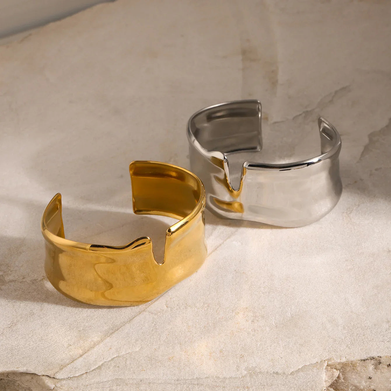 Women's Gold-Plated Minimalist Cuff Bracelet - Stainless Steel