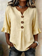 Women's Ruffle Sleeve Blouse with Button-Front Detail