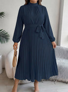 Maxi Dress for Women with Pleated Skirt and Waist Belt