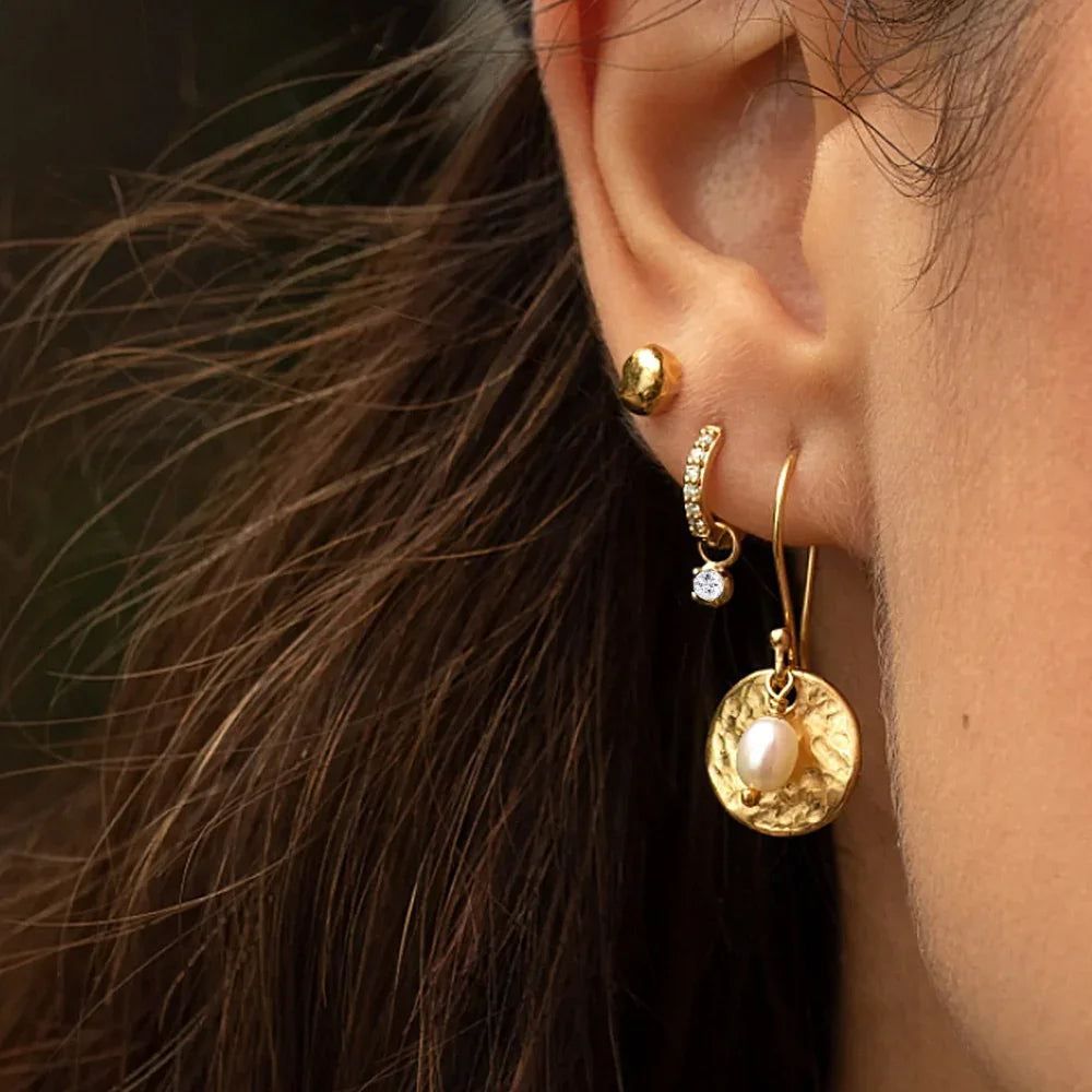 Women's CZ Huggie Earrings with Dangling Charm