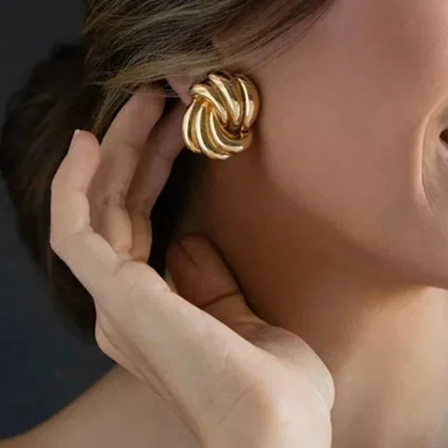 Women's Gold-Plated Knot Stud Earrings - Sculpted Twisted Design