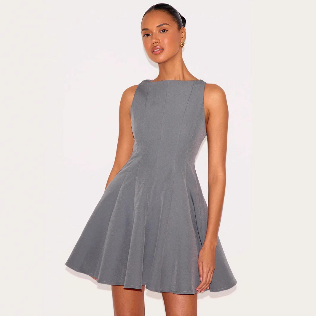 Emilie | Dames Mini Jurk – Slim Fit A-Lijn – Mouwloos – Ronde Hals – Ademend Materiaal