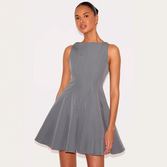 Emilie | Dames Mini Jurk – Slim Fit A-Lijn – Mouwloos – Ronde Hals – Ademend Materiaal