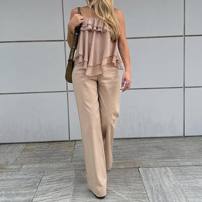 Elna | Dames Mouwloze Top – Losvallend Model – Gelaagde Volants – Luchtige Stof