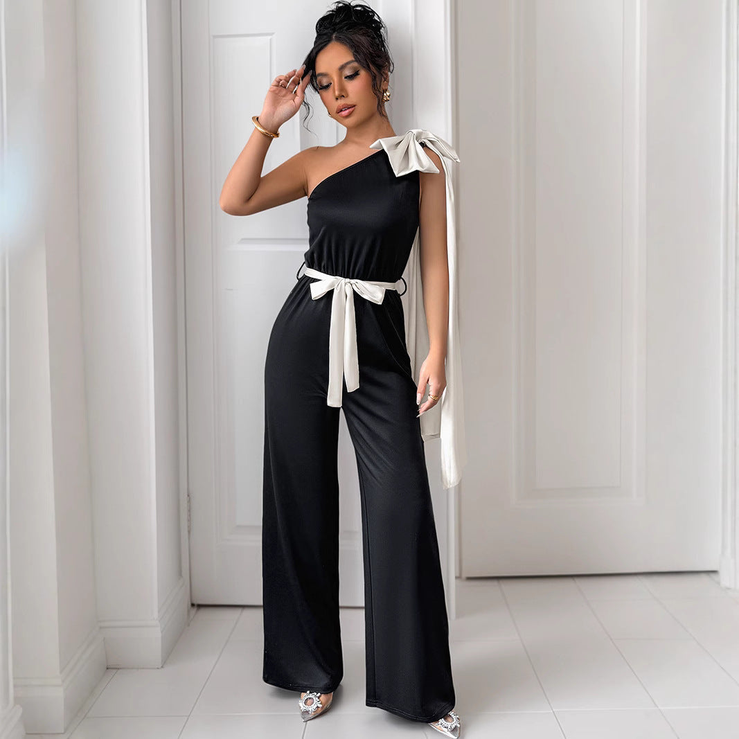 Jantje | Dames Jumpsuit – One-Shoulder Design met Strikceintuur en Elegante Pasvorm
