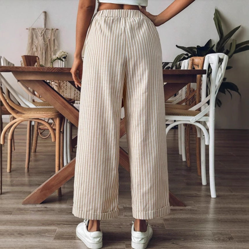 Carine | Dames Broek met Wijde Pijpen – Gestreept Design, Casual Pasvorm & Ademend Zomermateriaal