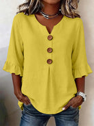 Women's Ruffle Sleeve Blouse with Button-Front Detail