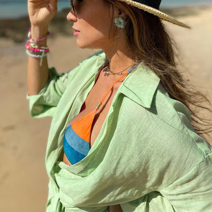 Dorien | Dames Wikkel Jurk – Mini Lengte – Lange Mouwen – Natuurlijke Vezels – V-Hals