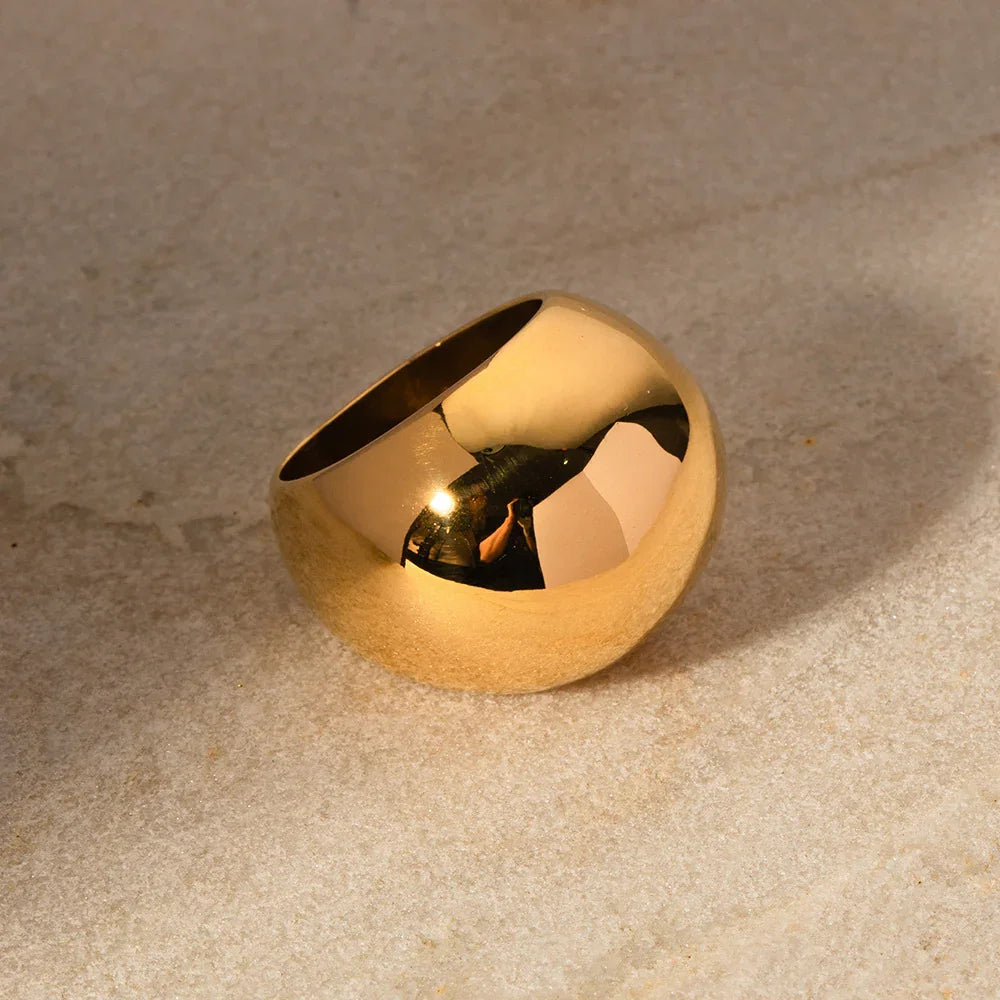 Women's Dome Statement Ring - Gold-Plated Stainless Steel Band