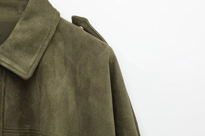 Suede Jacket | Oversized damesjas van suède met vintage look en gestructureerde schouders