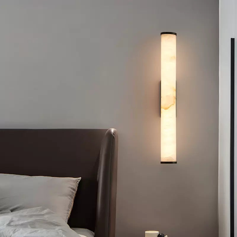 Marble Wall Sconce with Vertical Cylindrical LED Light, Copper Finish