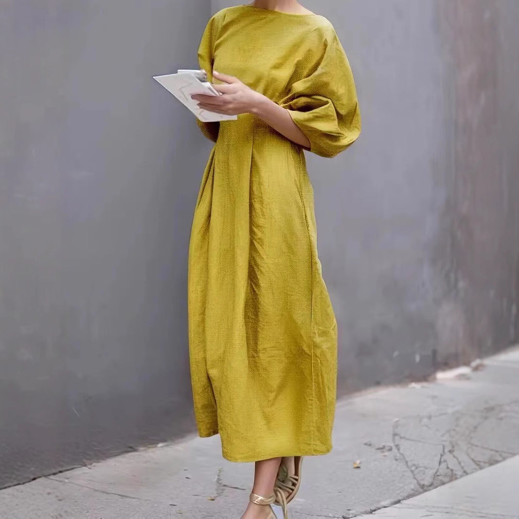 Dames Maxijurk – Losvallend Model – Puff Mouwen – Ronde Hals – Luchtige Stof