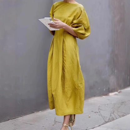 Dames Maxijurk – Losvallend Model – Puff Mouwen – Ronde Hals – Luchtige Stof